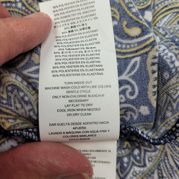 Michael Kors Cold Shoulder Sheath Dress Women's Size XS Navy Blue Yellow Paisley - Picture 7 of 7